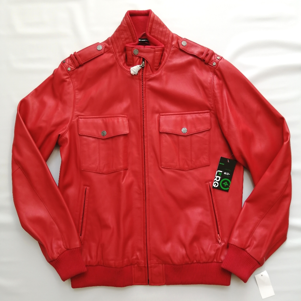 Lrg Y2k Genuine Red Leather Jacket Small Nwt